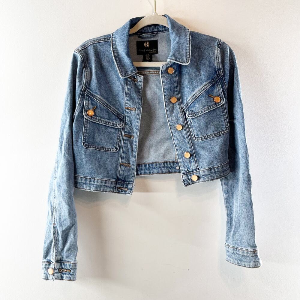 House of Harlow x Nicole Richie Cropped Denim Jean Jacket Blue XS
